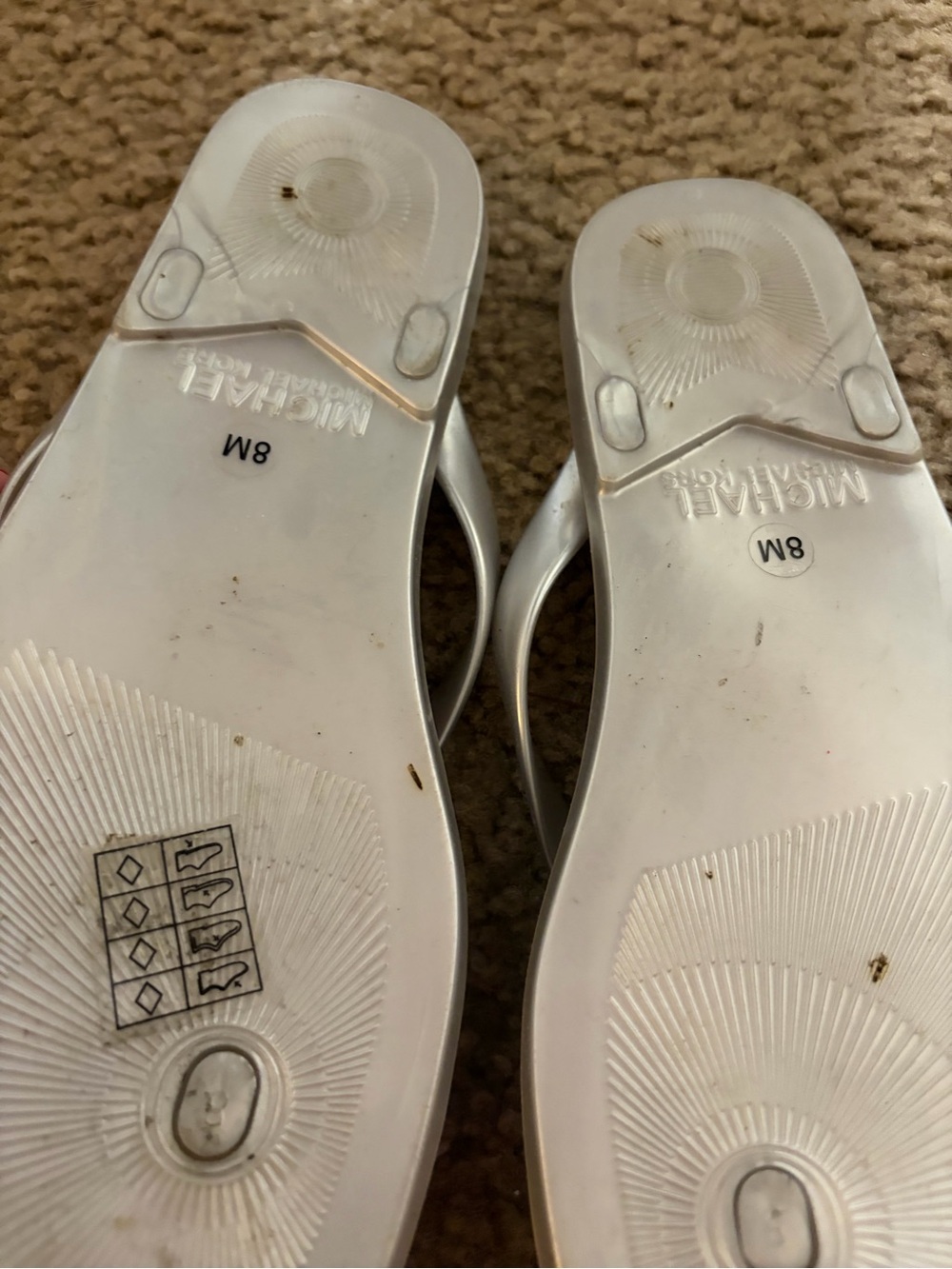 Michael Kors Silver Metallic MK Logo Cork-Print Flip Flops - Picture 3 of 3